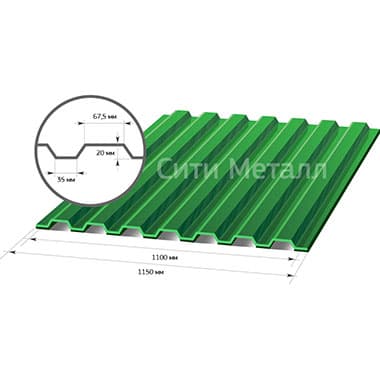 Профнастил С20 Ral 6005 зеленый 1150х2000